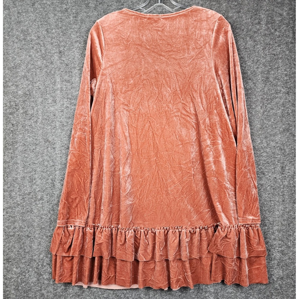 Easel Velvet Tunic Dress Womens Small Rose Pink Ruffle Hem Long Sleeve ED7878 - Picture 2 of 7